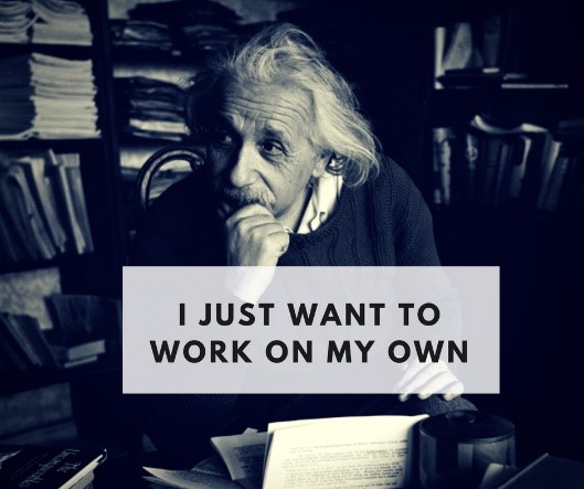 Albert Einstein working alone